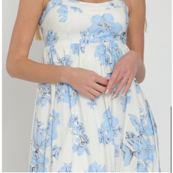 Thin shoulder strap ruffle-waisted midi dress - Picture 3 of 3